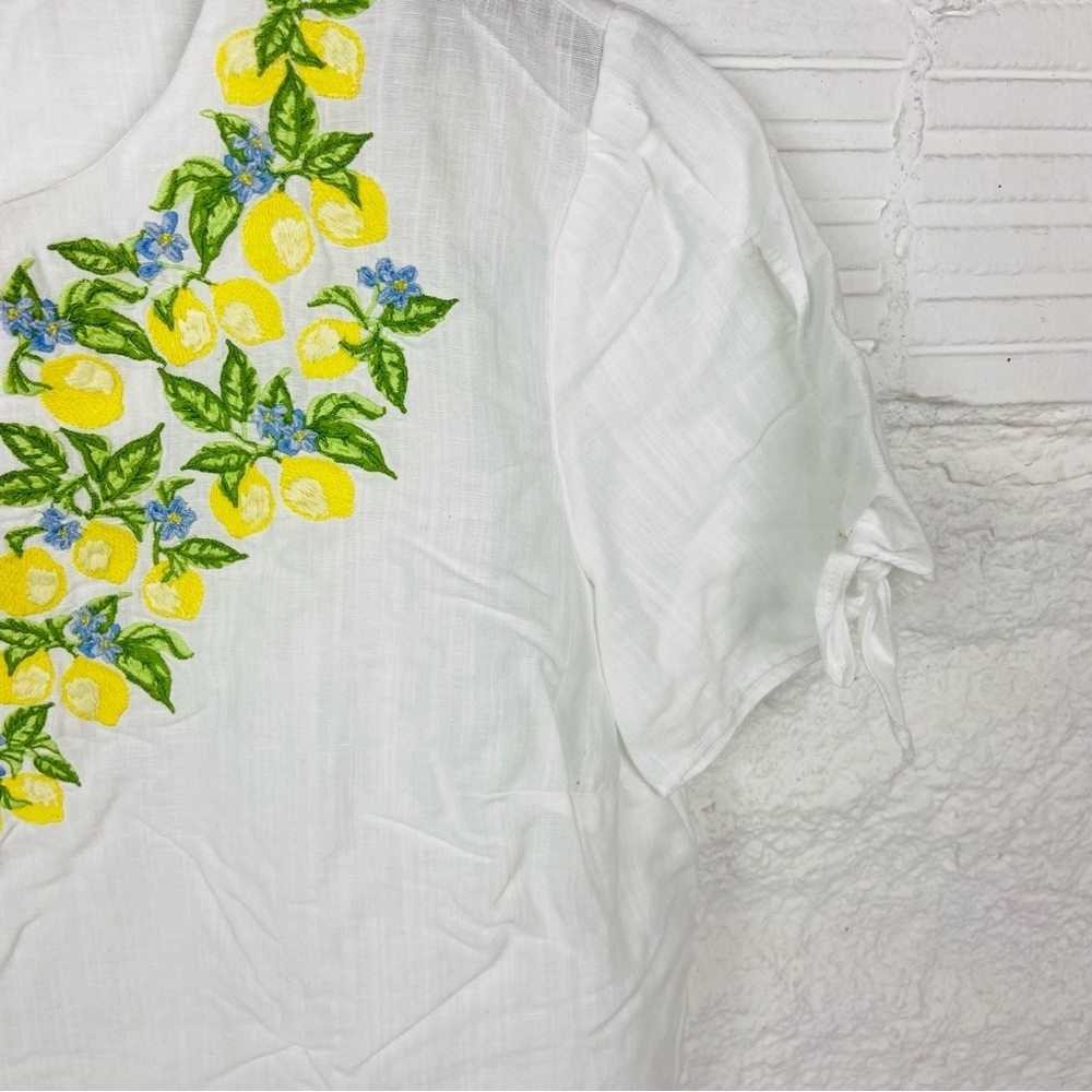 TALBOTS white lightweight lemon, embroidered linen cotton summer shirt SZ medium - Picture 6 of 15